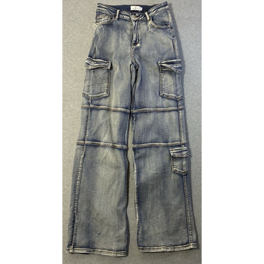 Women’s Windsor Denim Cargo Jeans Size S Y2K Wide Leg Baggy Blue Utility Pants